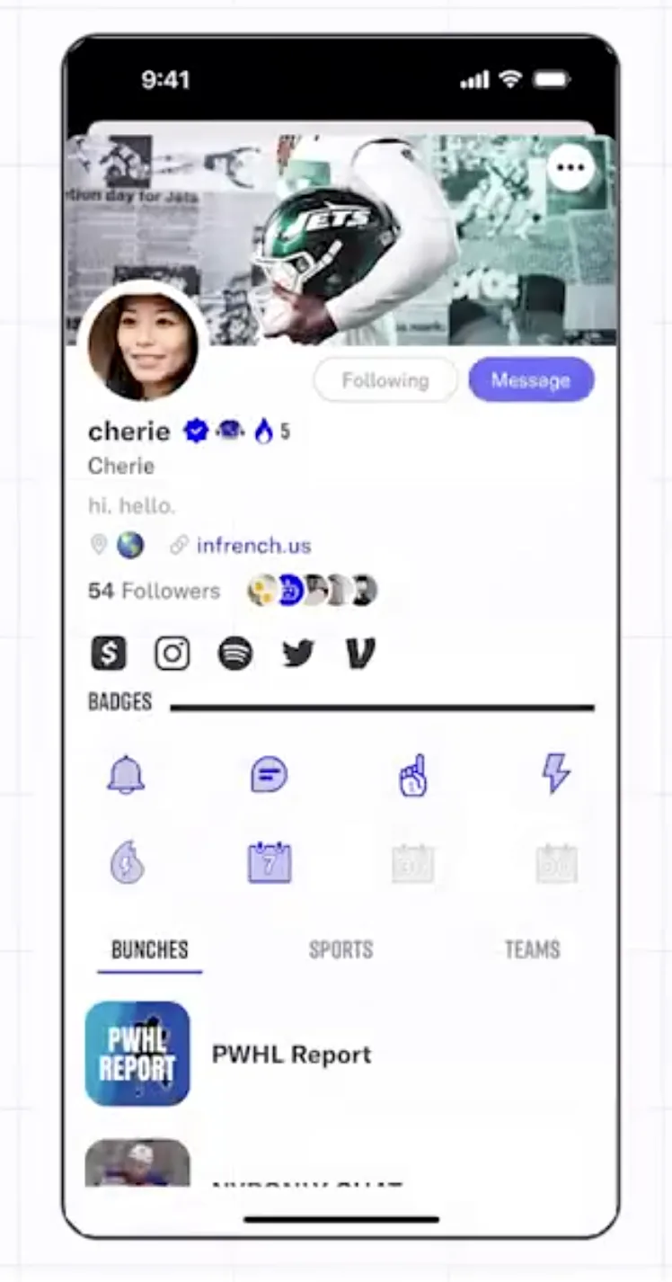 Bunches mobile profile screen