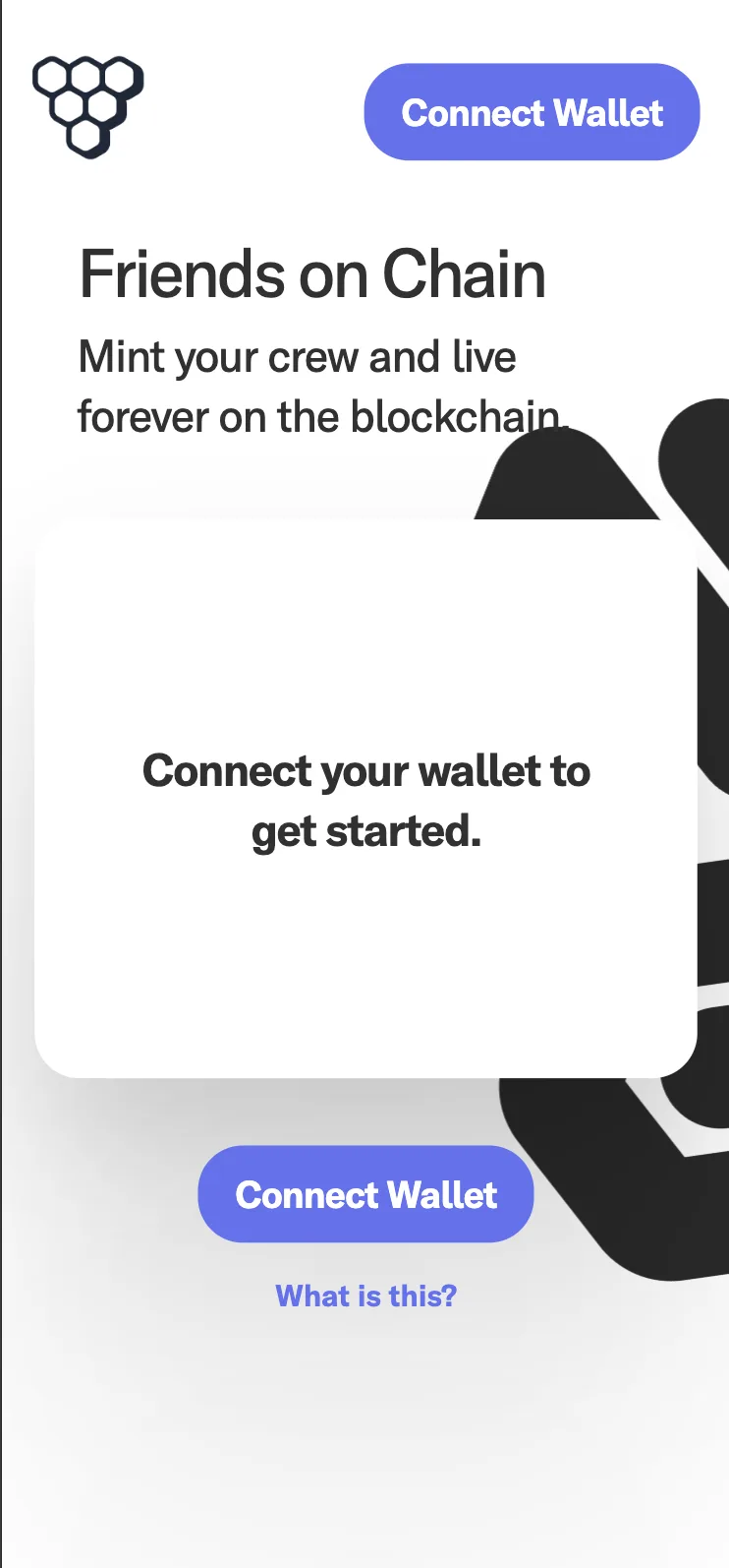 Friends on Chain mobile get started screen