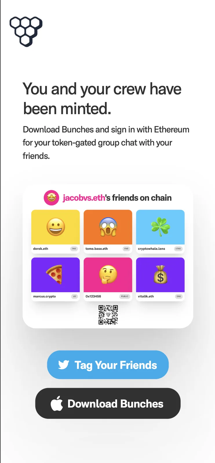 Friends on Chain mobile sharing screen after minting