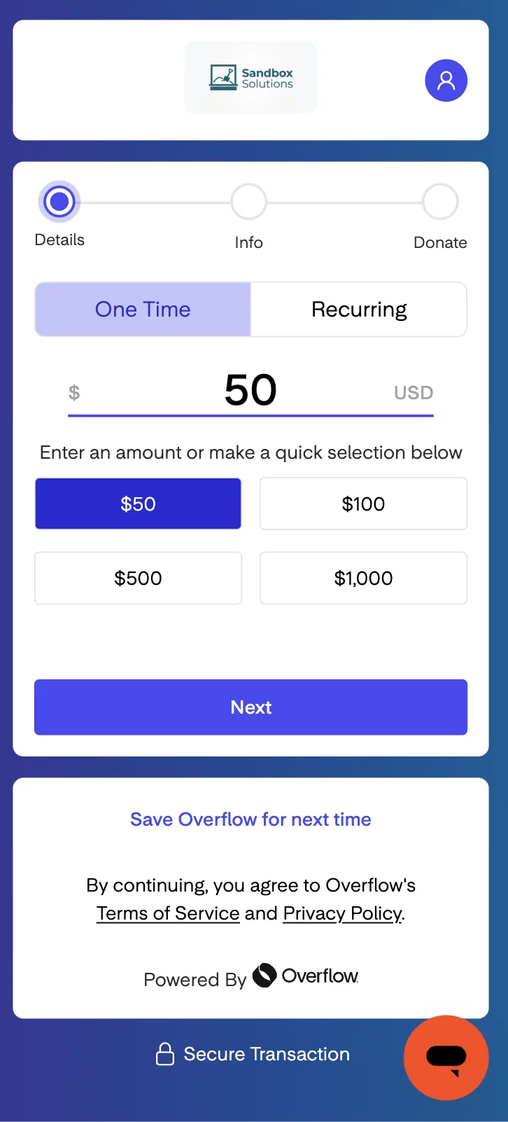Overflow giving flow start screen