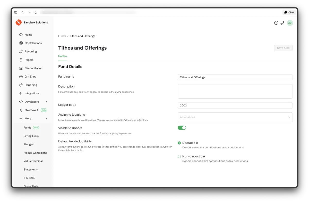 Nonprofit dashboard fund details screen